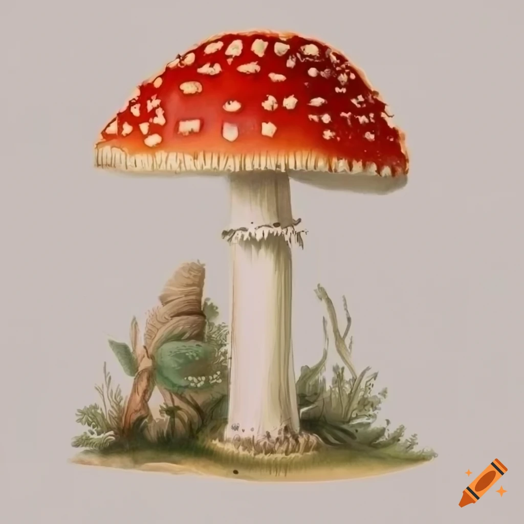 Amanita Muscaria scientific illustration on white background