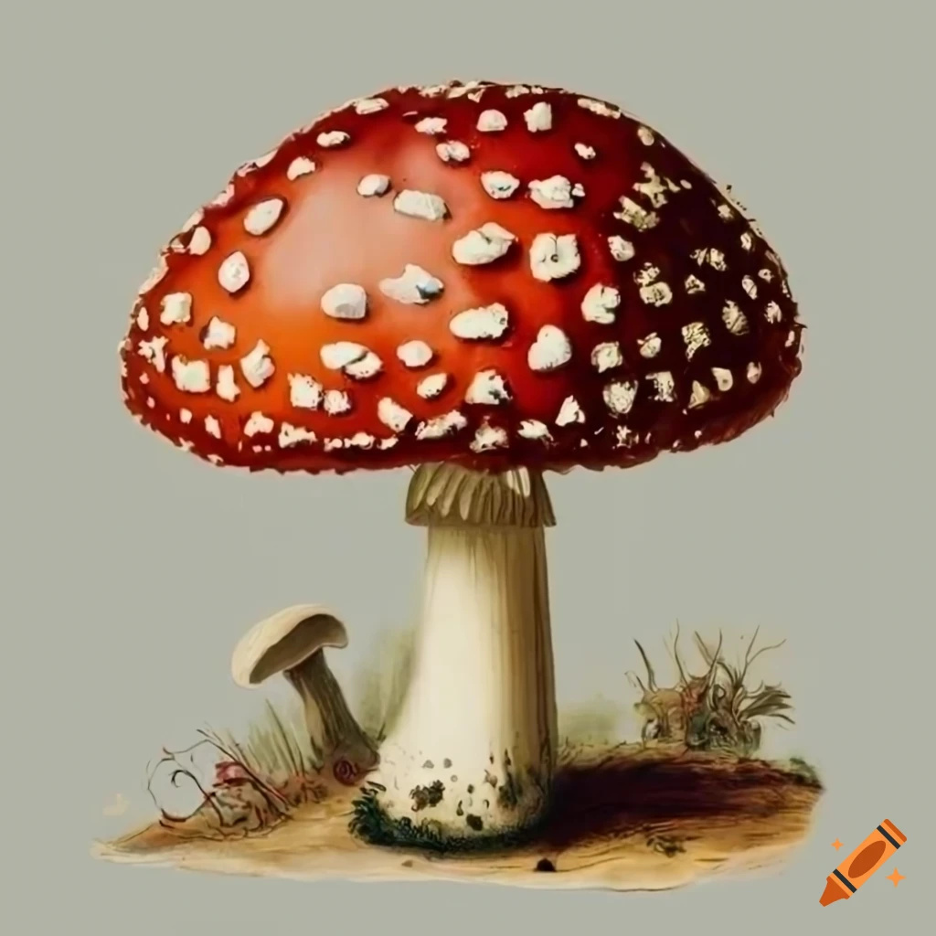Amanita Muscaria scientific illustration on white background