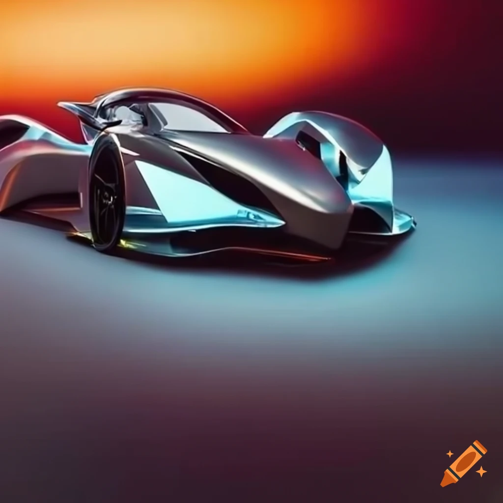 aerodynamic car in titanium color with orange highlights