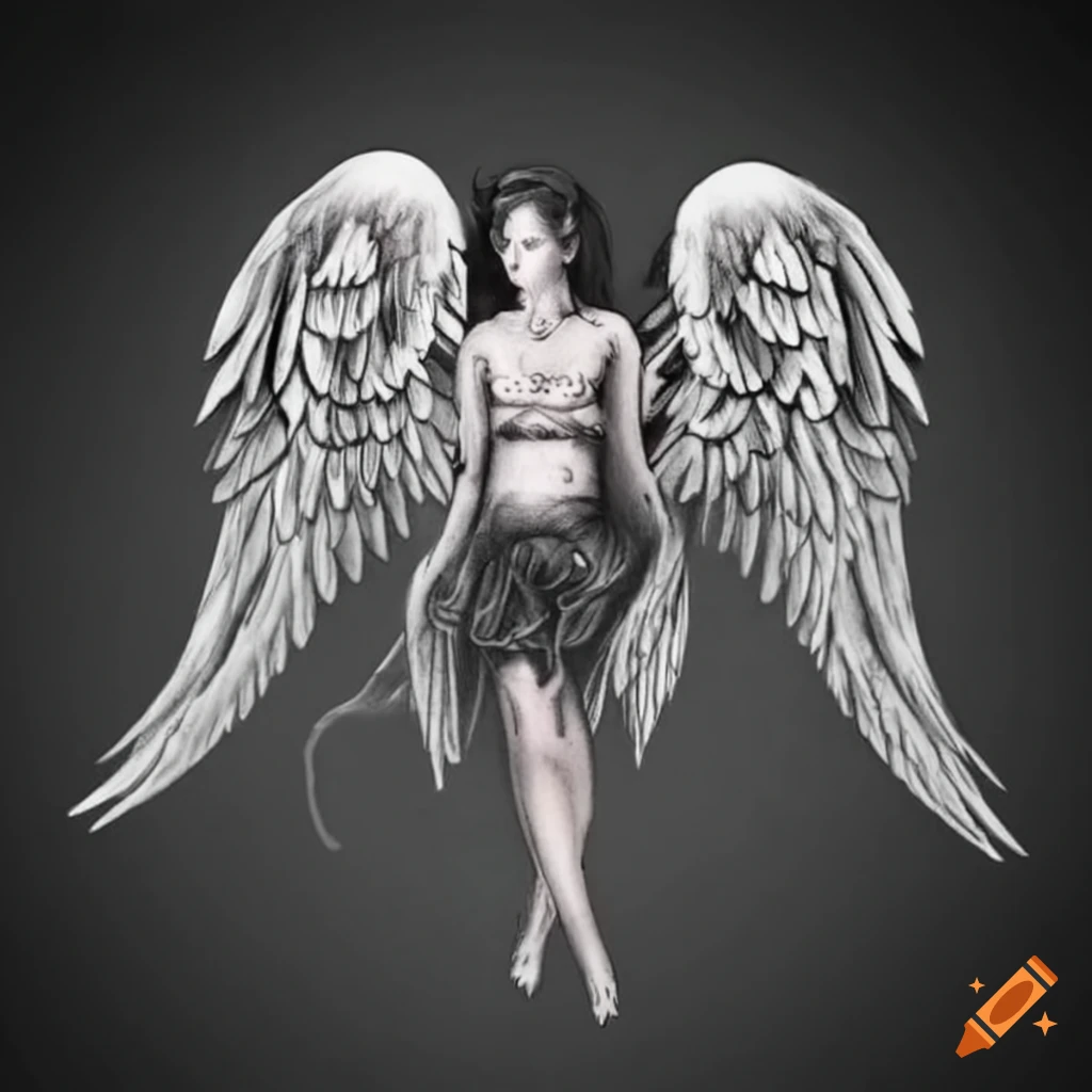 Angel wings isolated on white tattoo design Vector Image