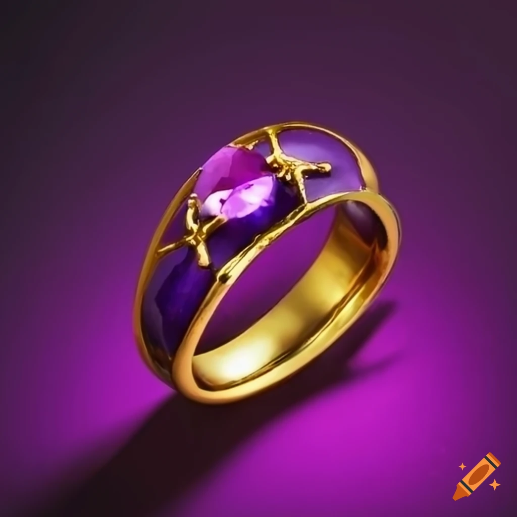 Gold ring with a purple stone on Craiyon