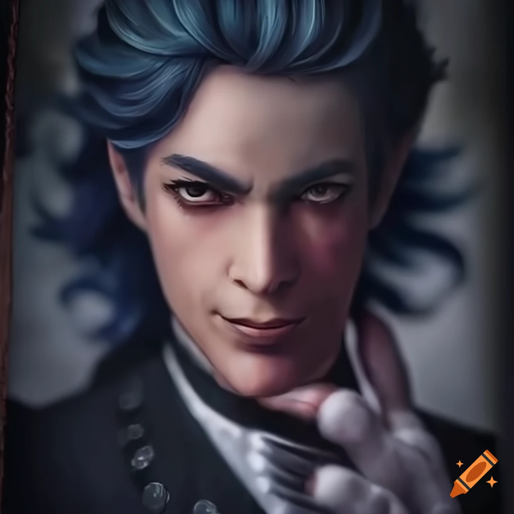 Hyper realistic portrait of a flamboyant darkhaired butler on Craiyon