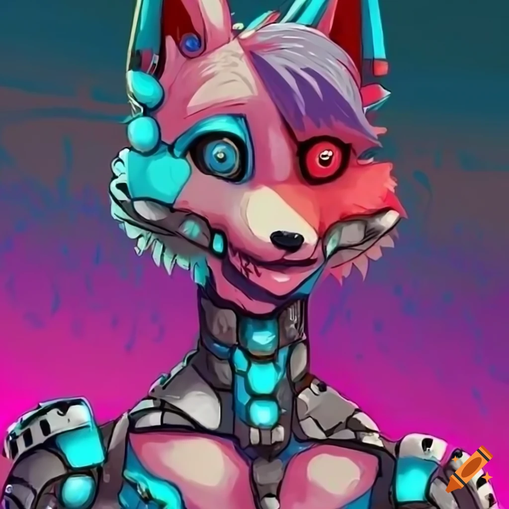 Anthro cyborg fox illustration