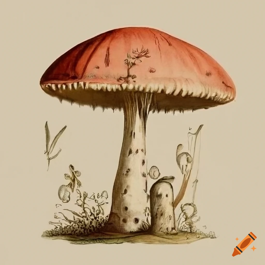 vintage scientific drawing of mushrooms