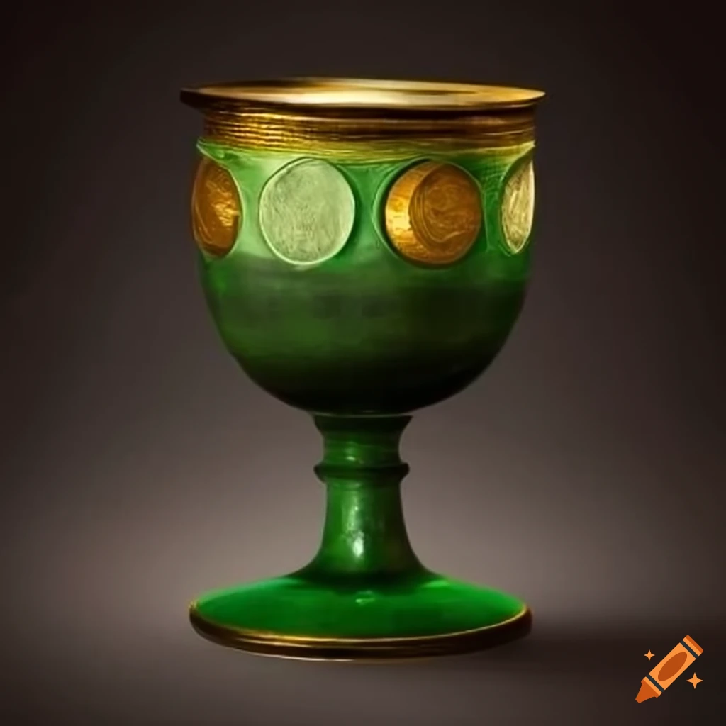 Green ancient goblet filled with golden coins