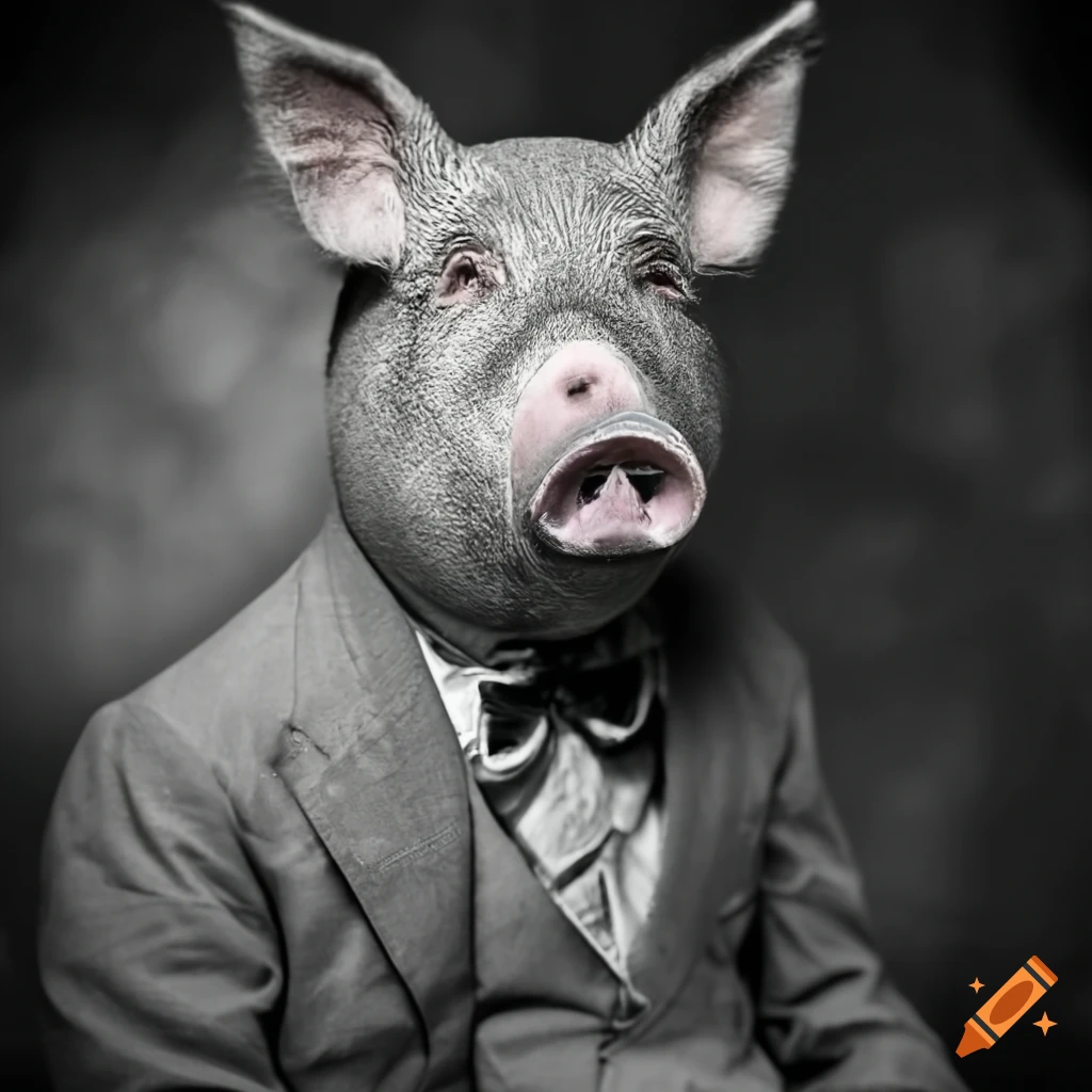 surreal artwork of a pig faced gentleman