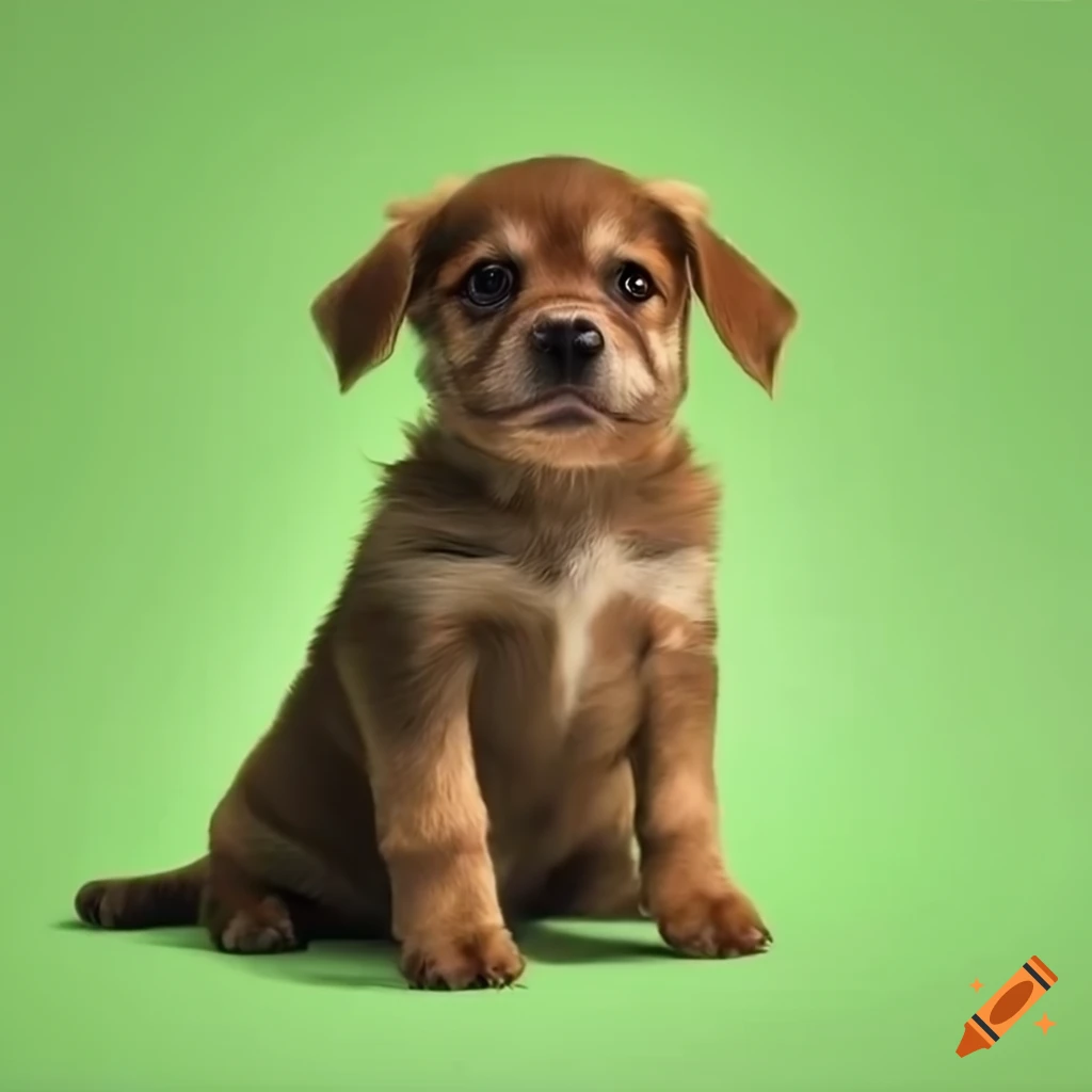 Adorable puppy playing on green background on Craiyon