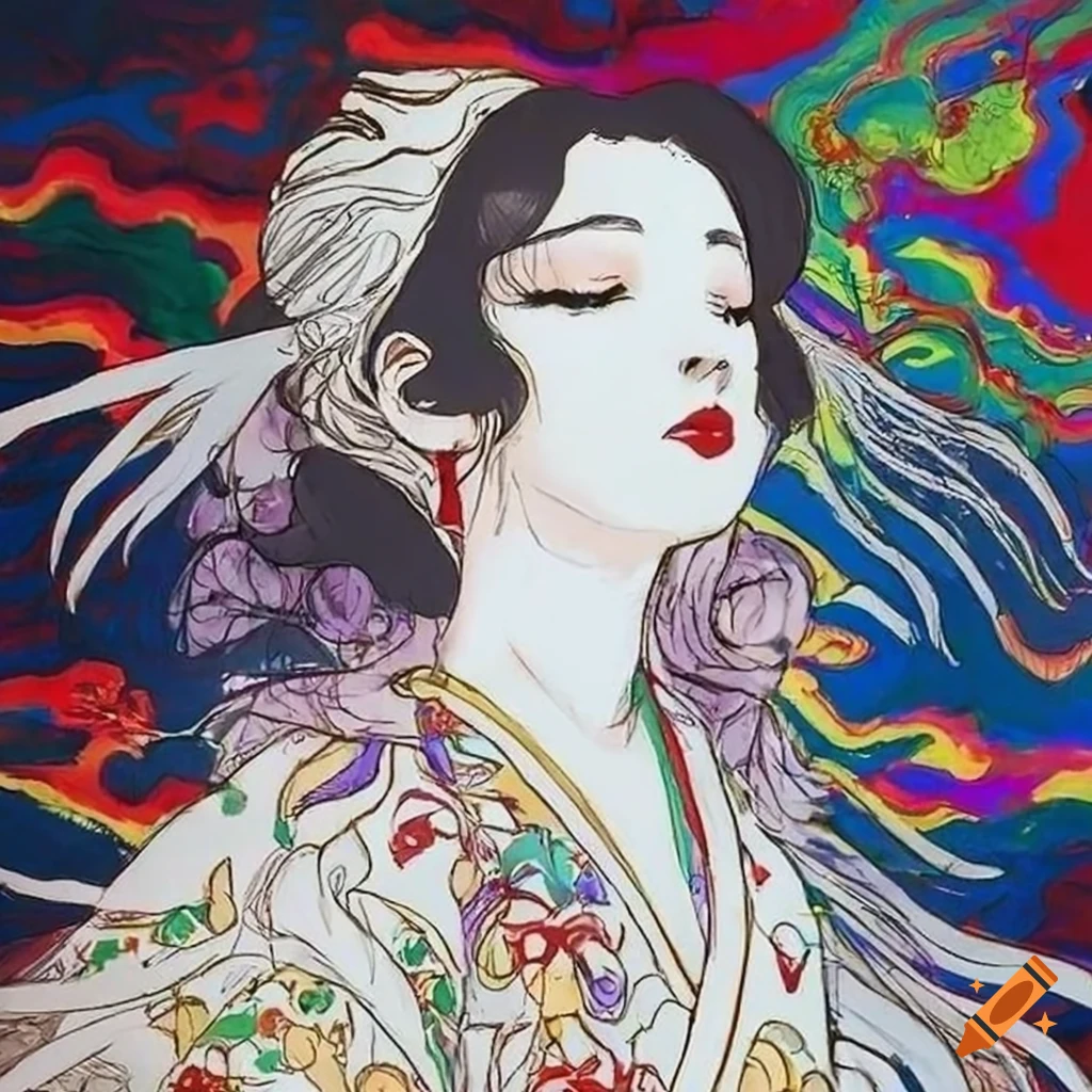 Manga sketch of a smirking japanese woman in white attire on Craiyon