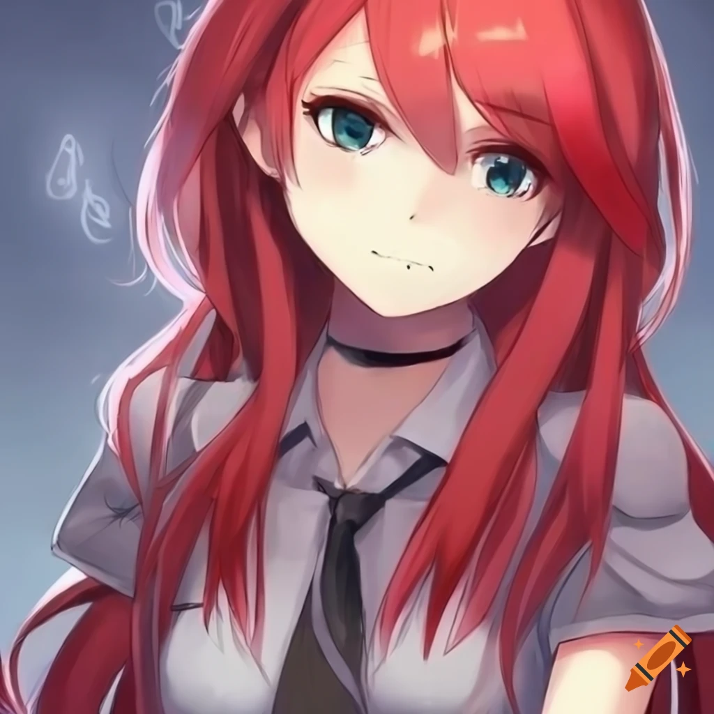 Cute anime girl with red hair and grey eyes on Craiyon