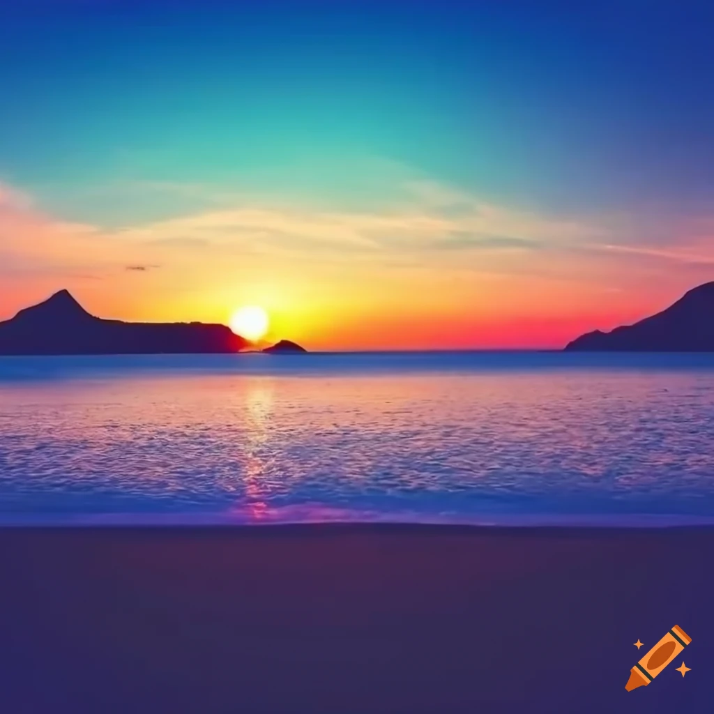 sunset view of mountains on the beach