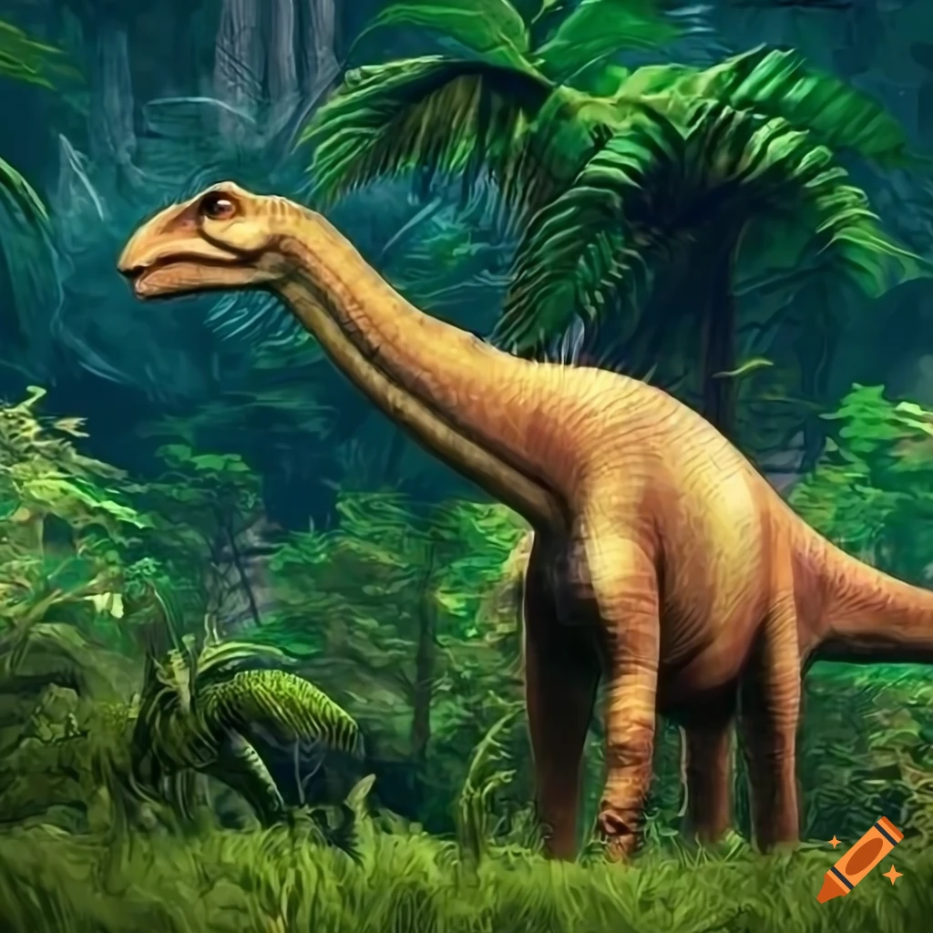 Diplodocus in a dense jungle on craiyon