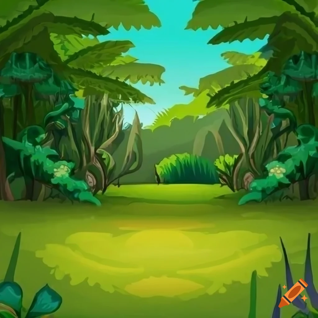 game background with a meadow surrounded by jungle