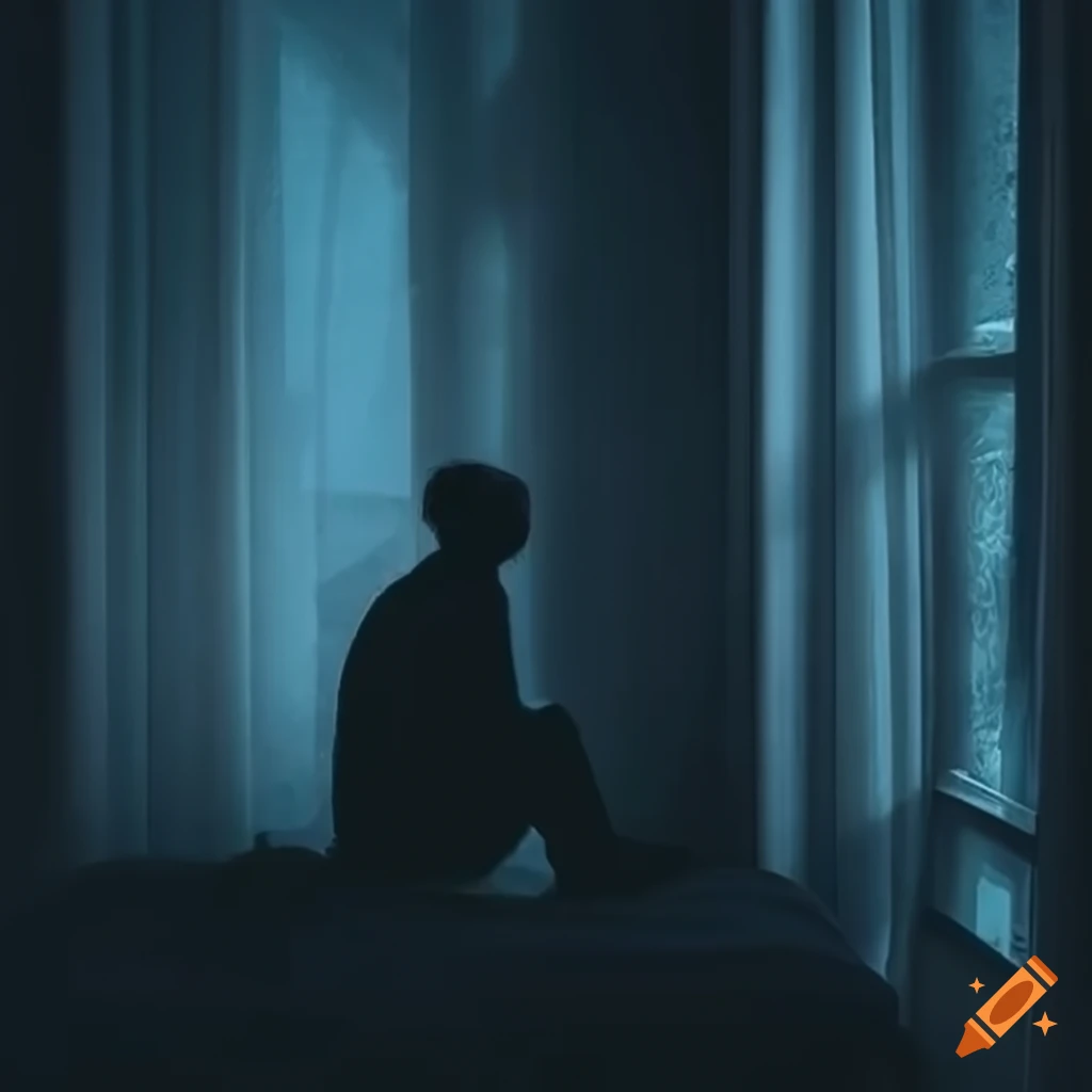 image of a man sitting alone in a dark bedroom