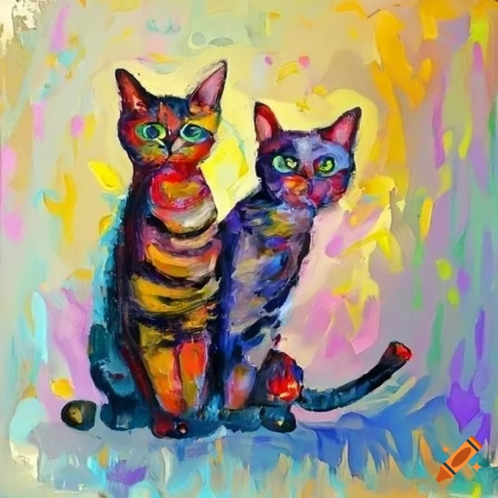 Abstract painting of two cats