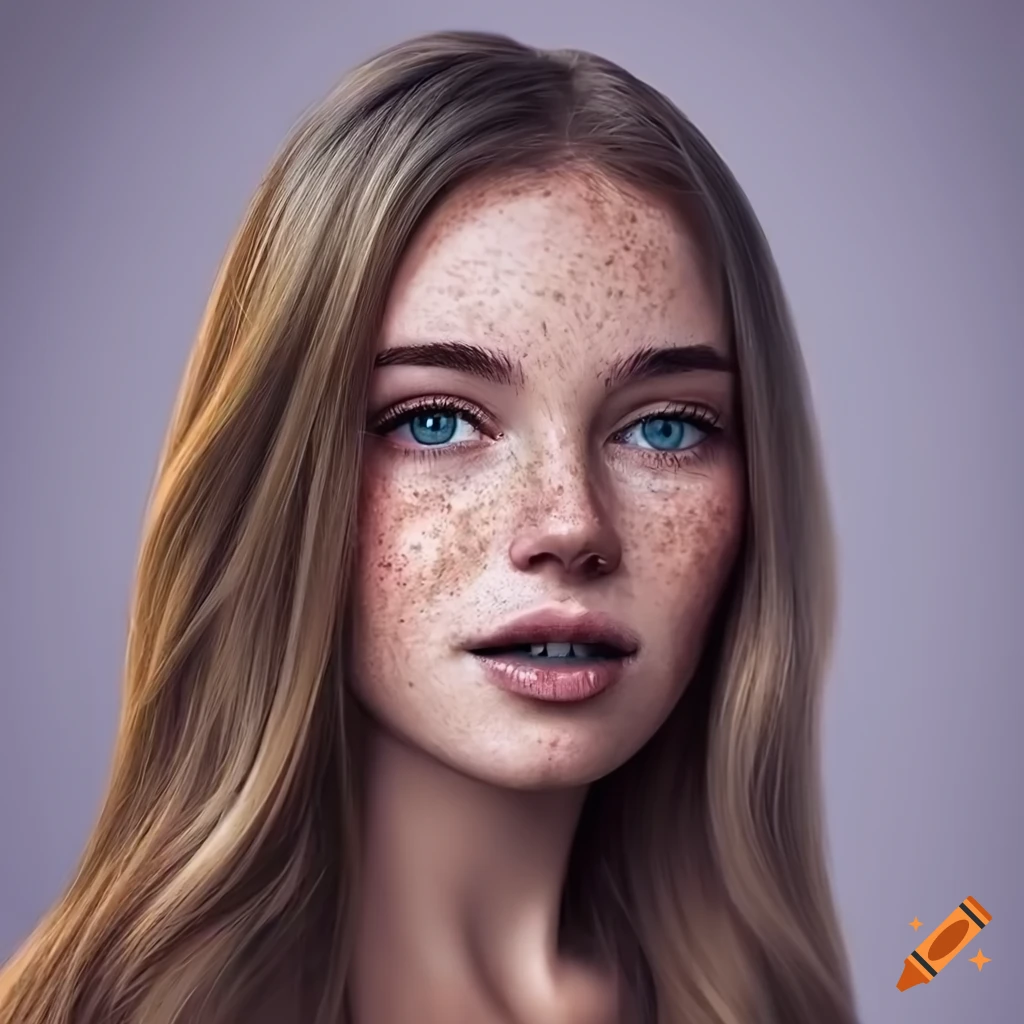 portrait of a young woman with freckles and dark blonde hair