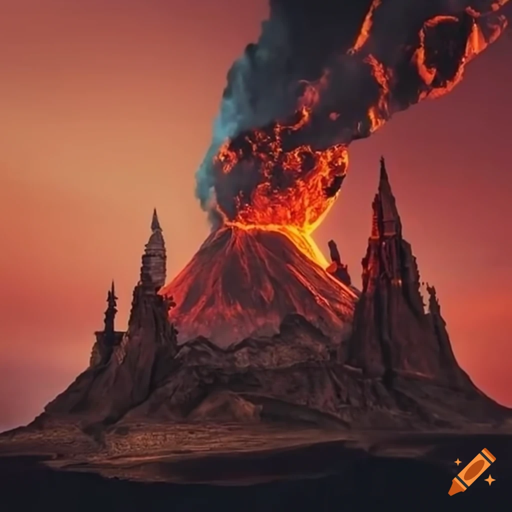 fortress on a smoking volcano