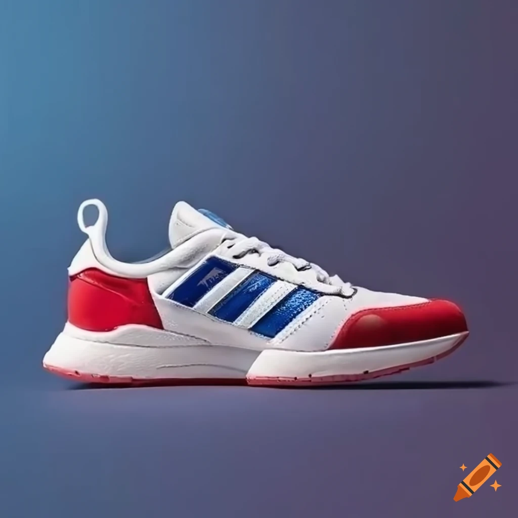 blue, white and red adidas sneakers