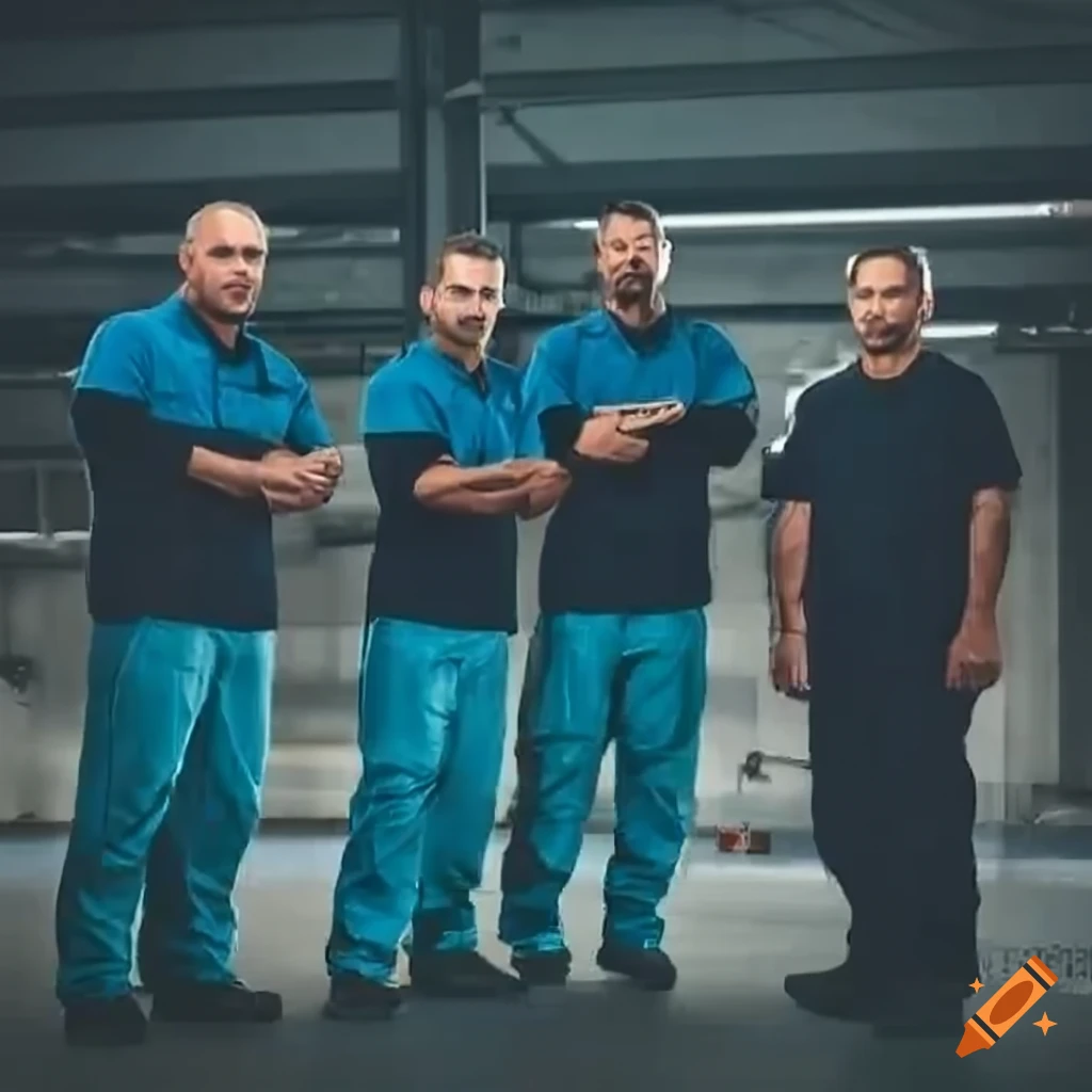 group photo of mechanics standing together