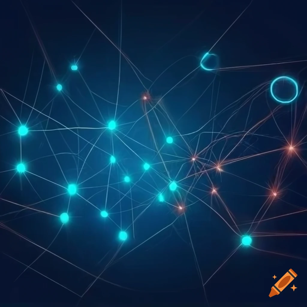 Minimalistic neural network representation in cold colors on Craiyon