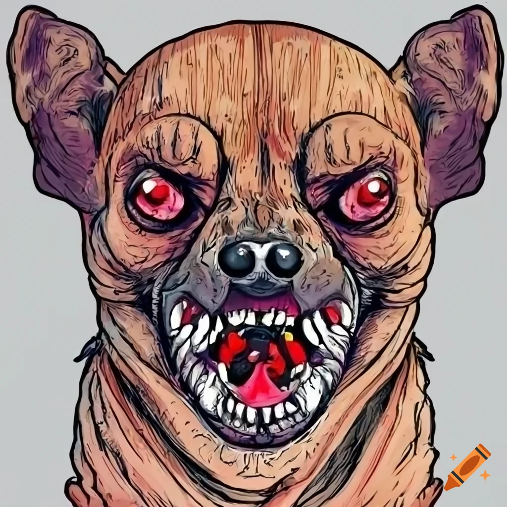 angry chihuahua with red eyes and fangs
