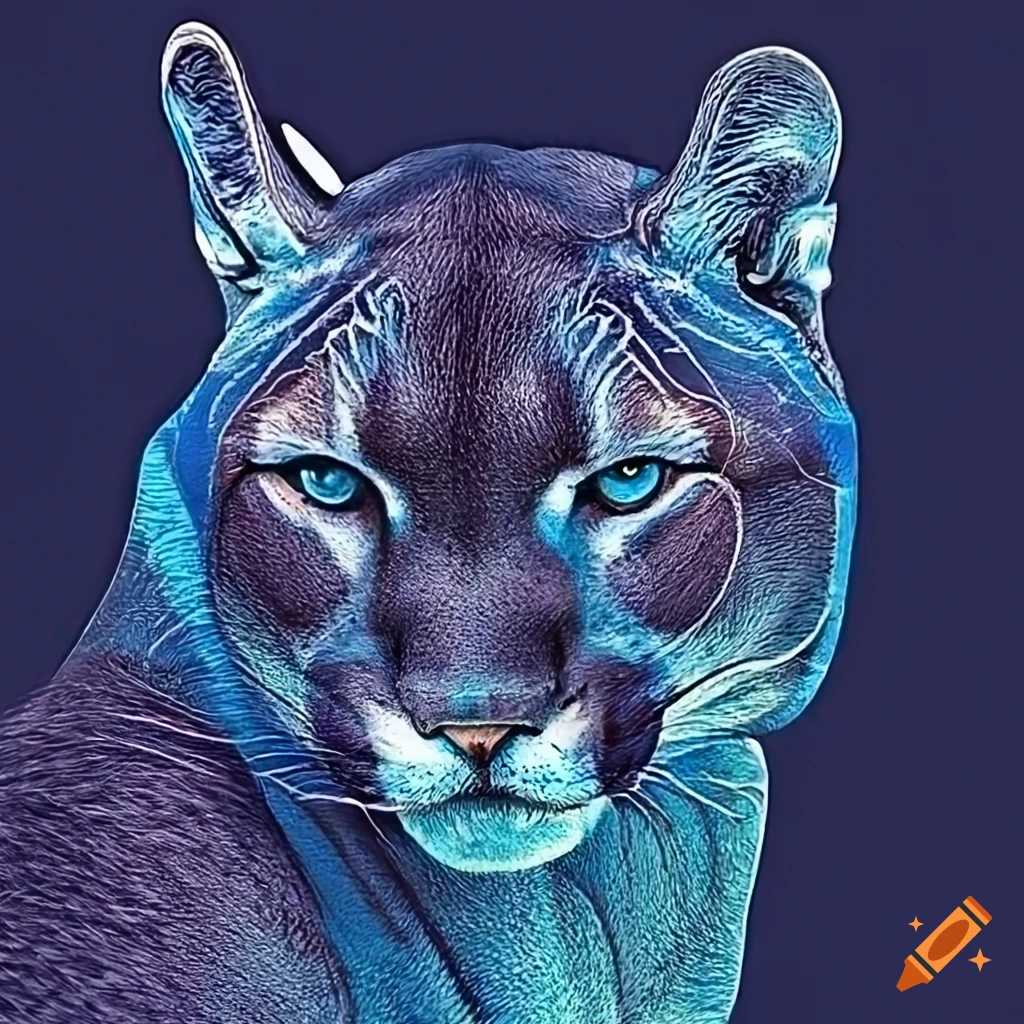 Detailed side view of a blue cougar head on Craiyon