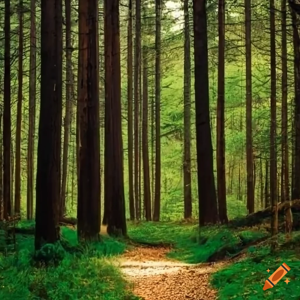 Path through a pine forest on Craiyon