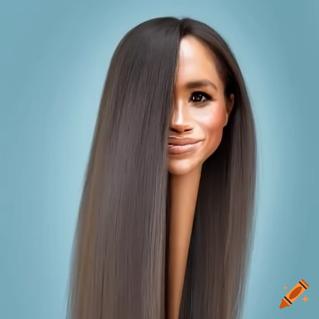 lifelike Meghan Markle styling head with long shiny hair