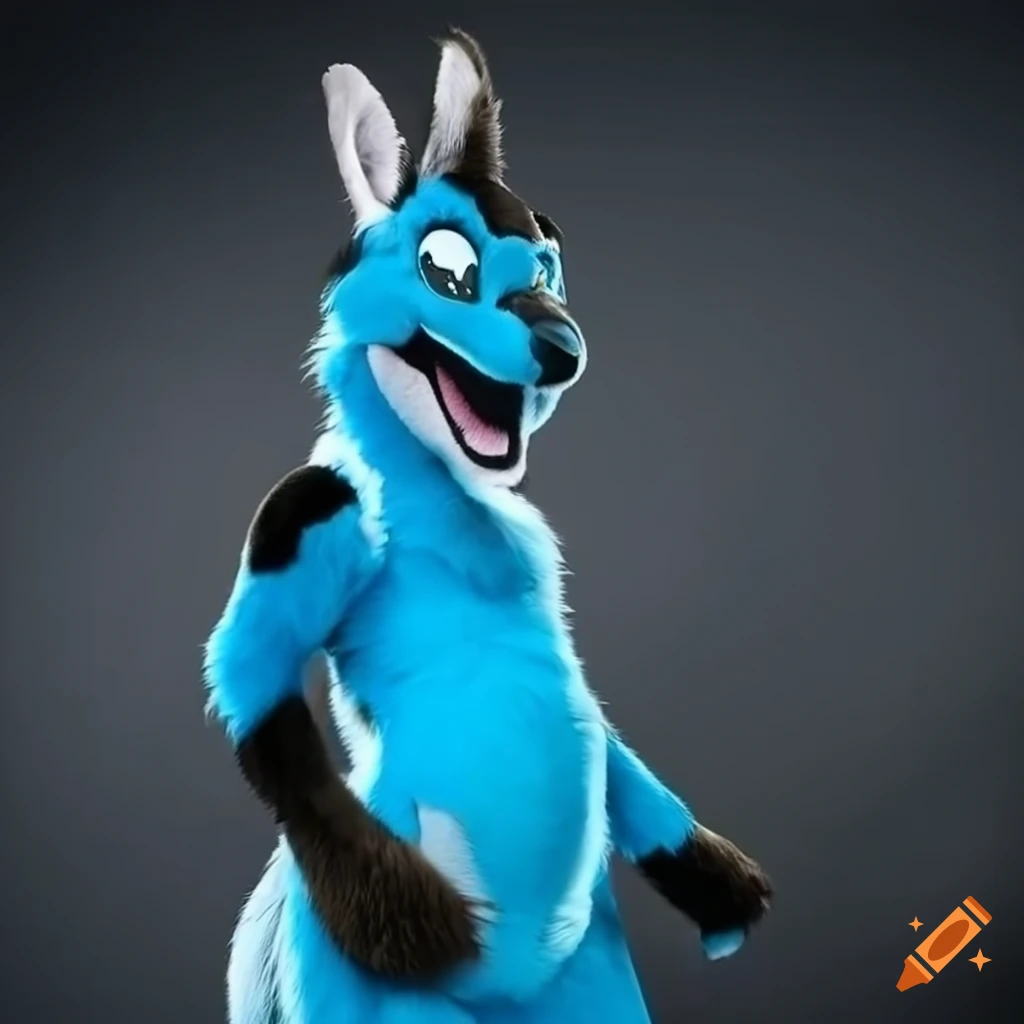 blue soda-themed kangaroo fursuit