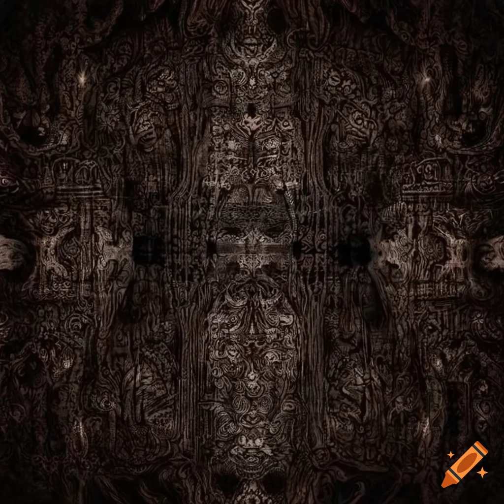 dark fantasy character with intricate geometric patterns