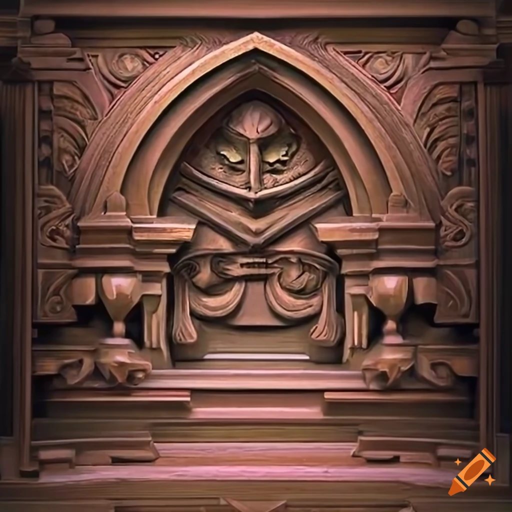 Detailed architectural stave carving artwork