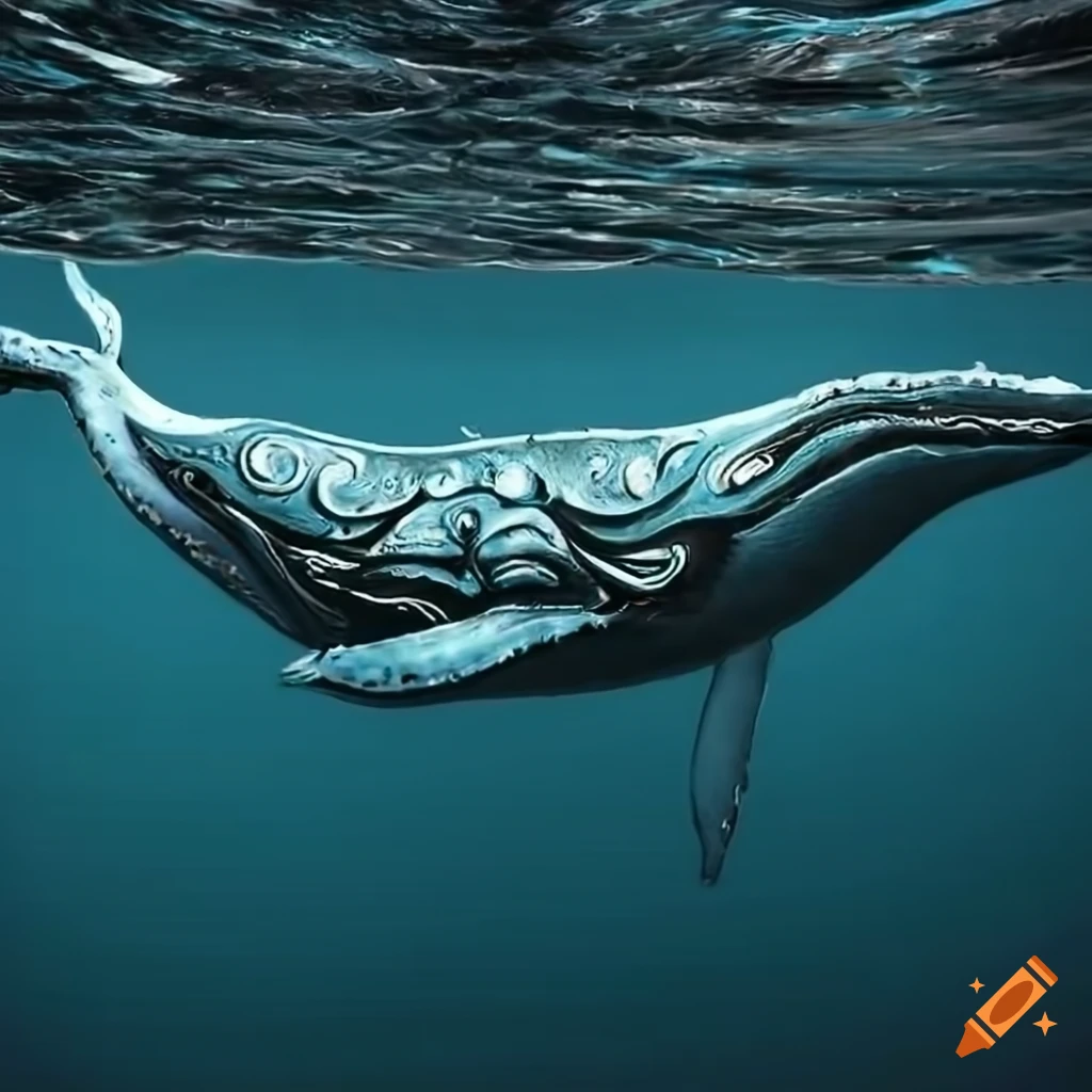 intricate tribal design of a humpback whale named Migaloo