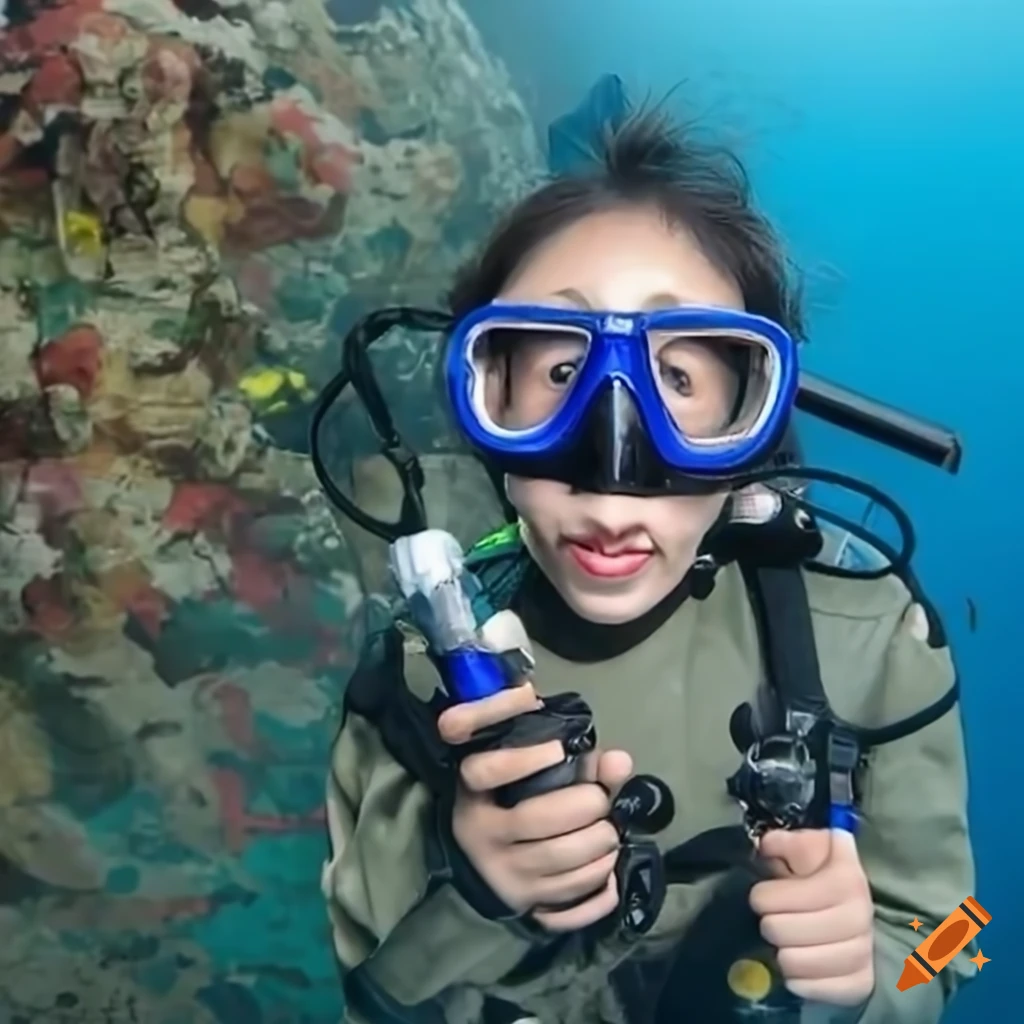 Korean female soldier scuba diving in tactical uniform on Craiyon