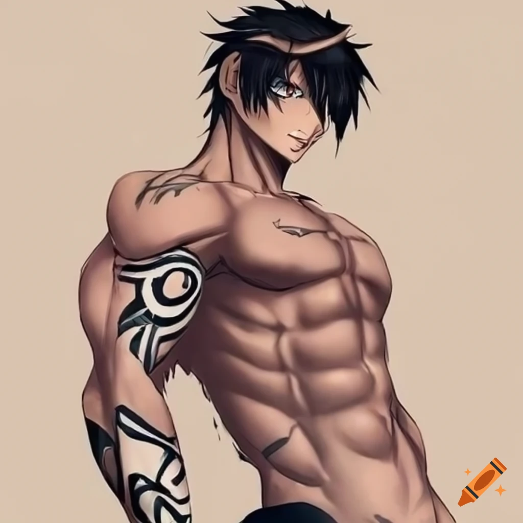 Hot anime guy tall skinny with chiseled abs