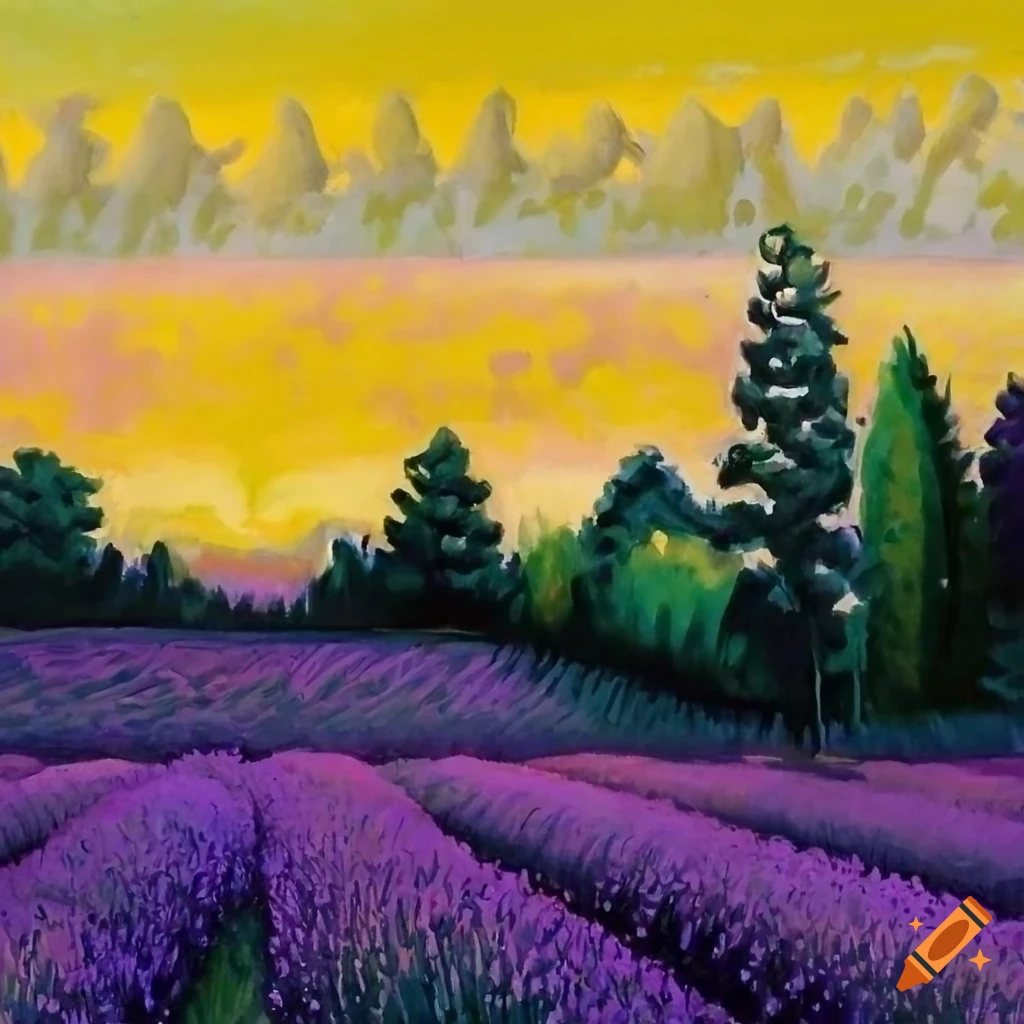 Painting of a lavender field in provence