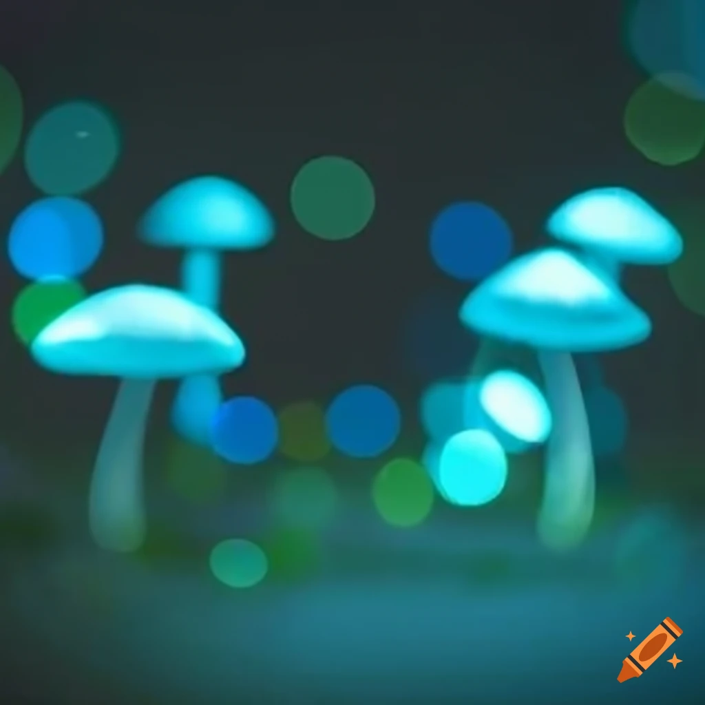 mushroom-shaped bokeh lights in a dark setting