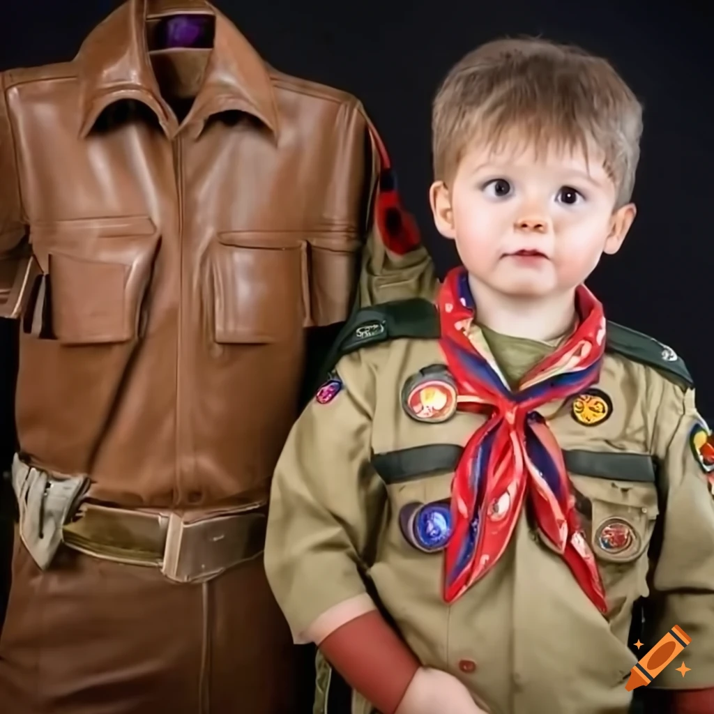 young boy in scout uniform with scout master