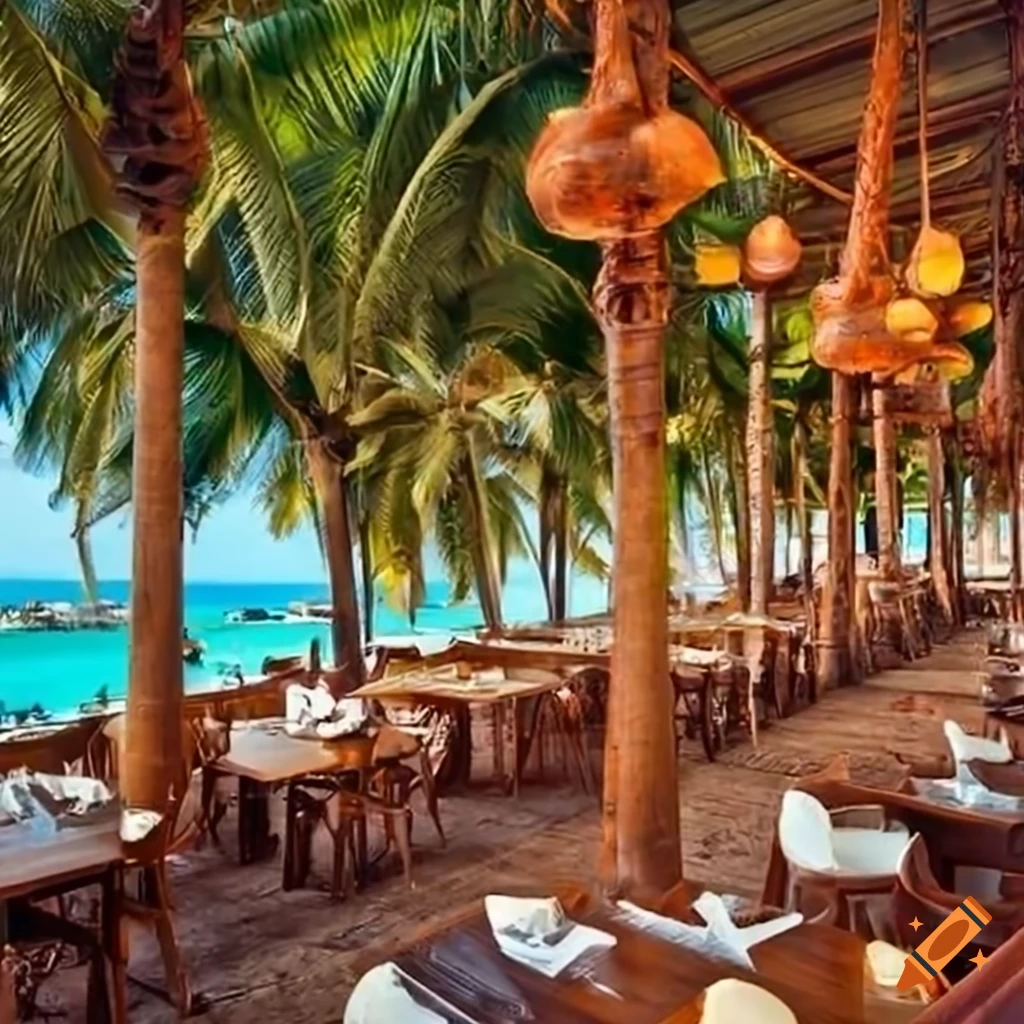 View of a tropical restaurant by the sea