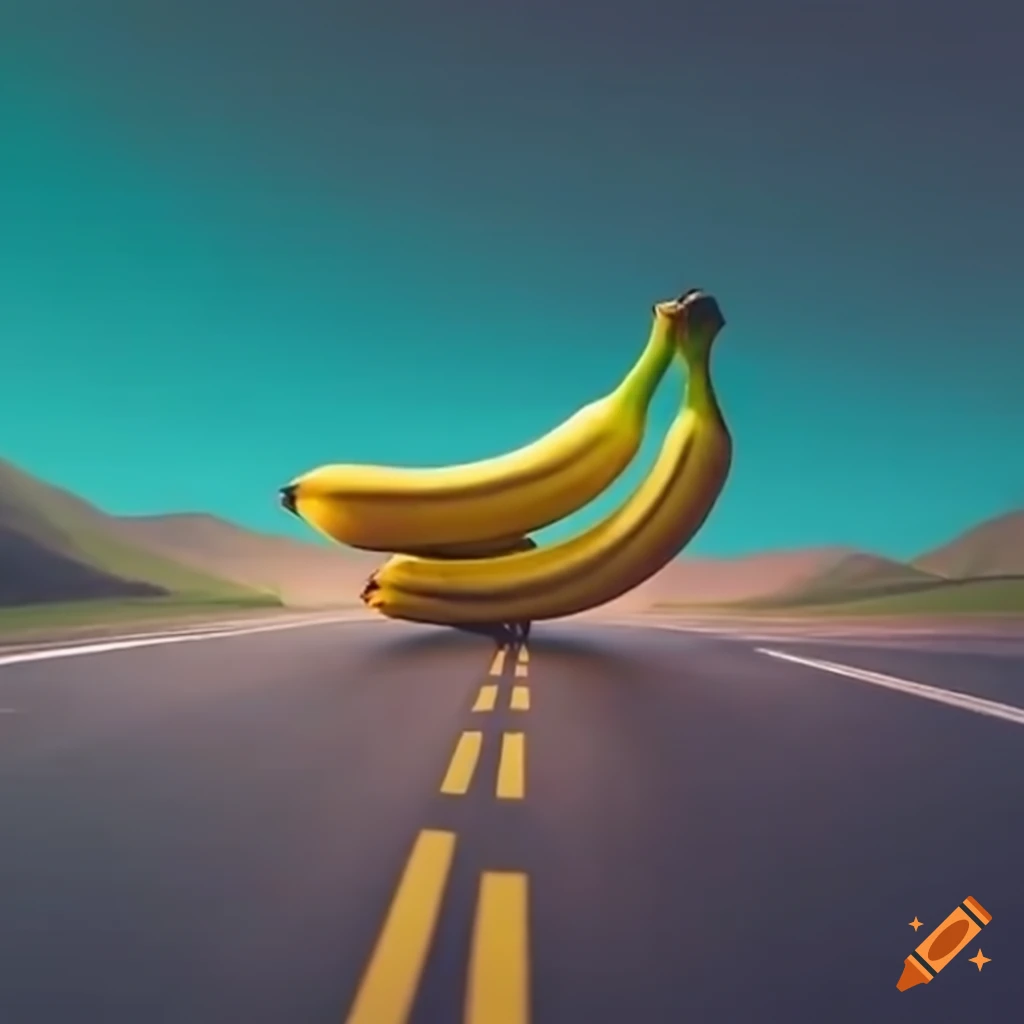 Bananas stretching down a highway on Craiyon