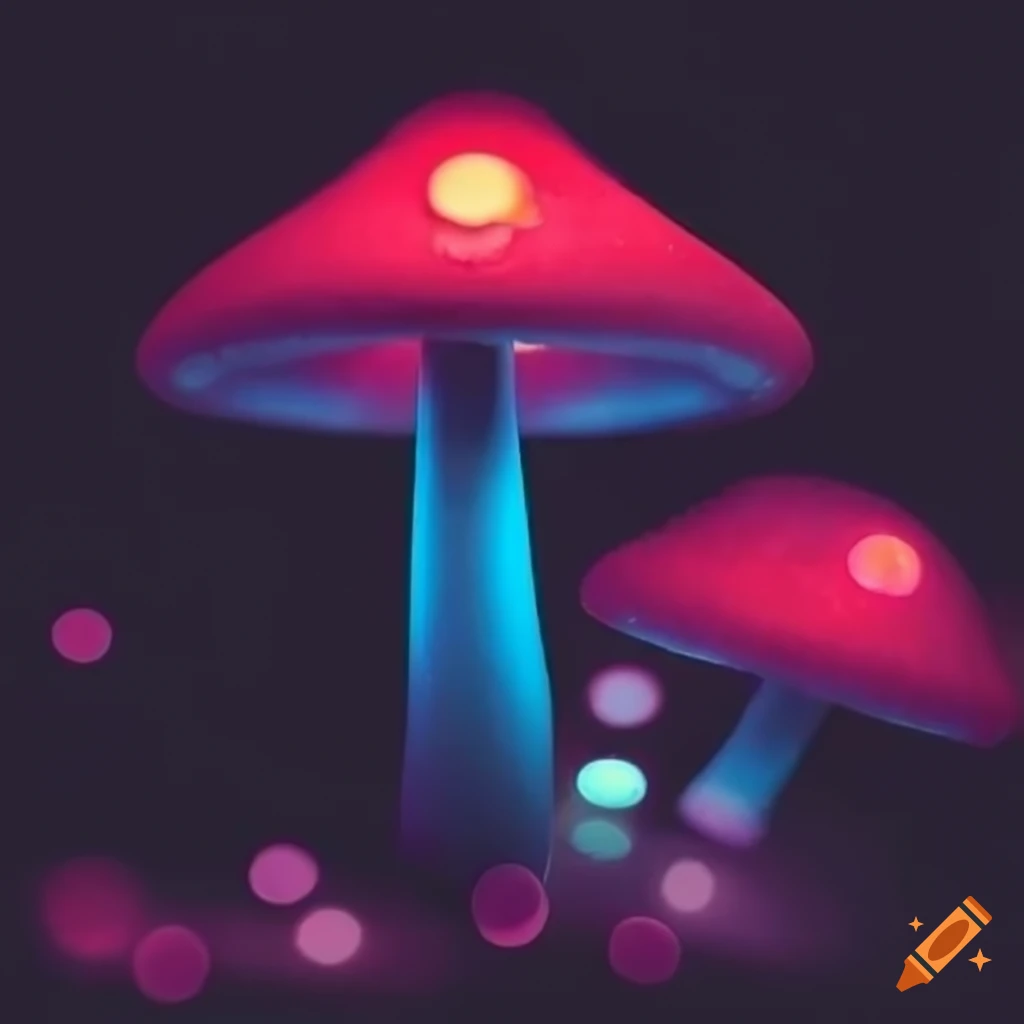 bokeh of glowing mushrooms in the forest