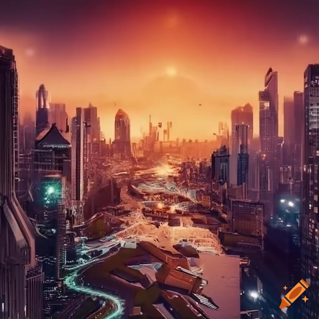 Wide Shot Of A Futuristic Cityscape On Craiyon