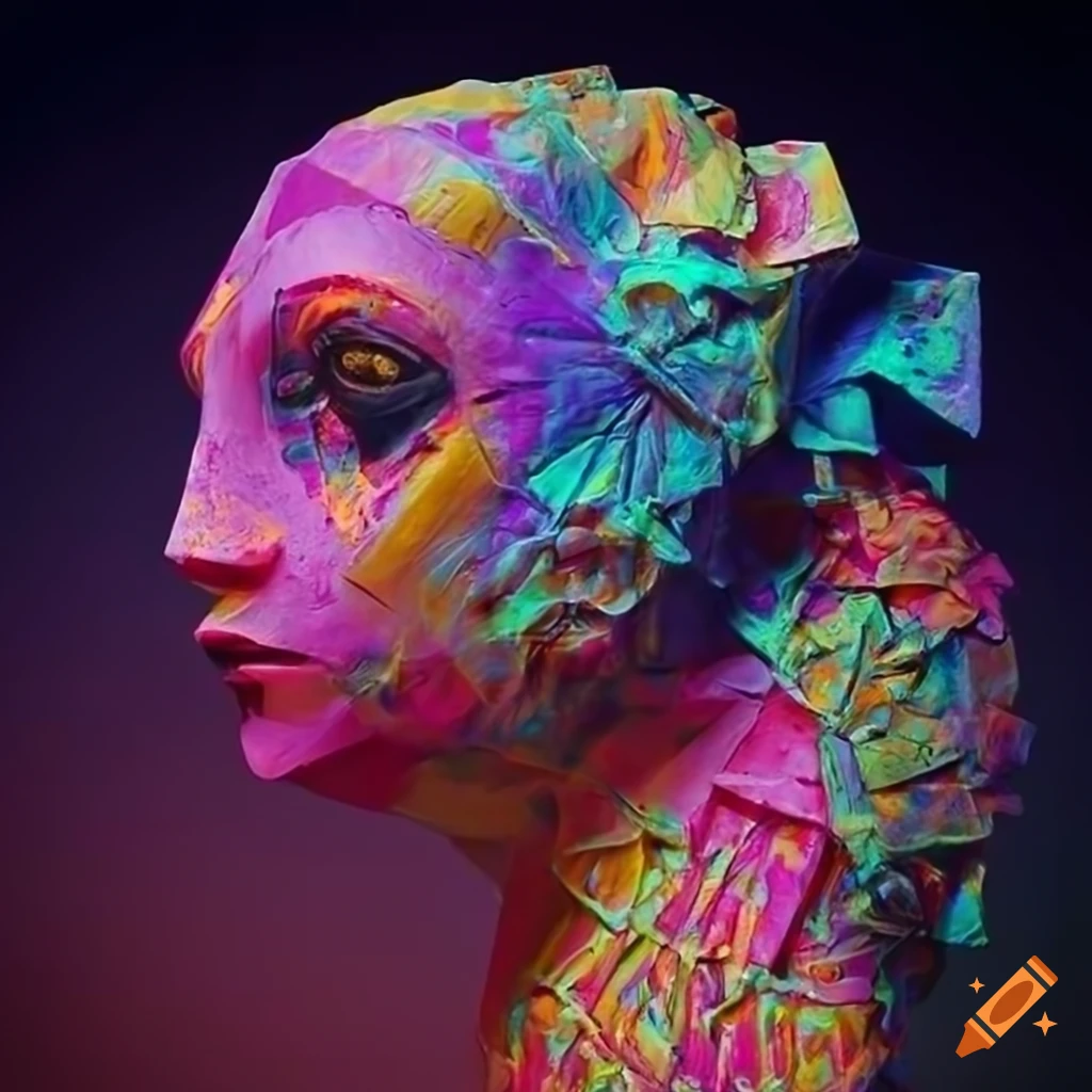 Sculpture of origami figures in vibrant colors