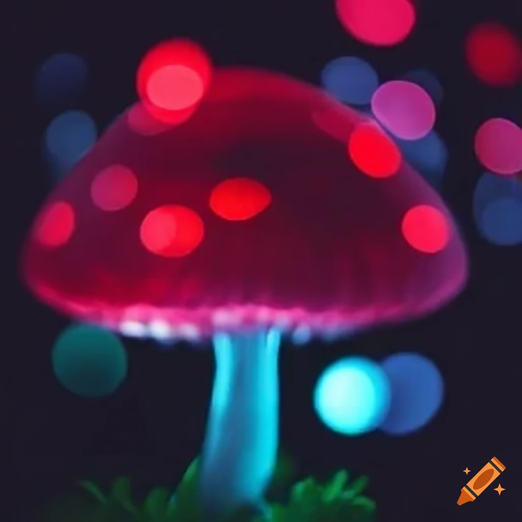 bokeh of glowing mushrooms in the forest