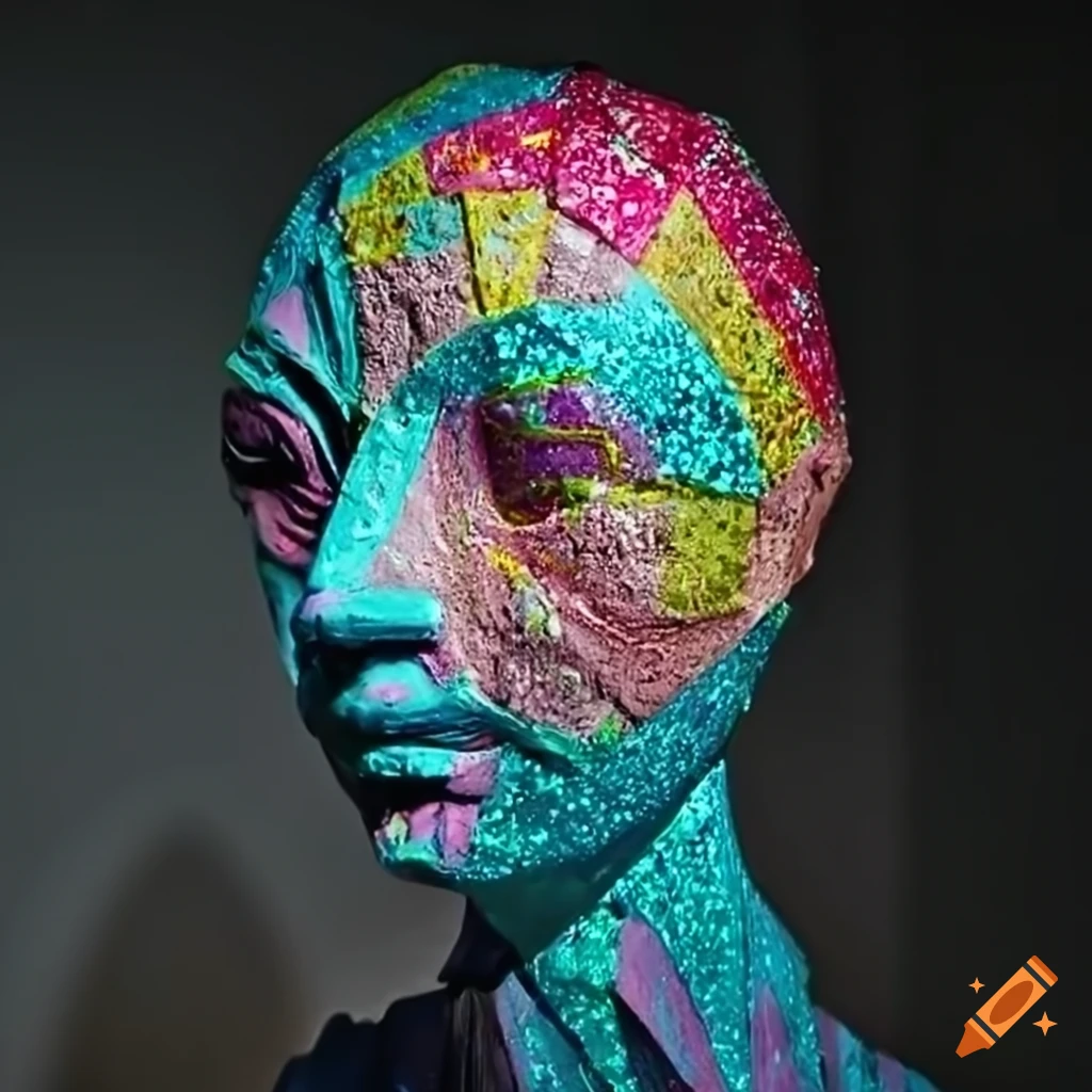 sculpture of origami figures made with colorful recycled paper