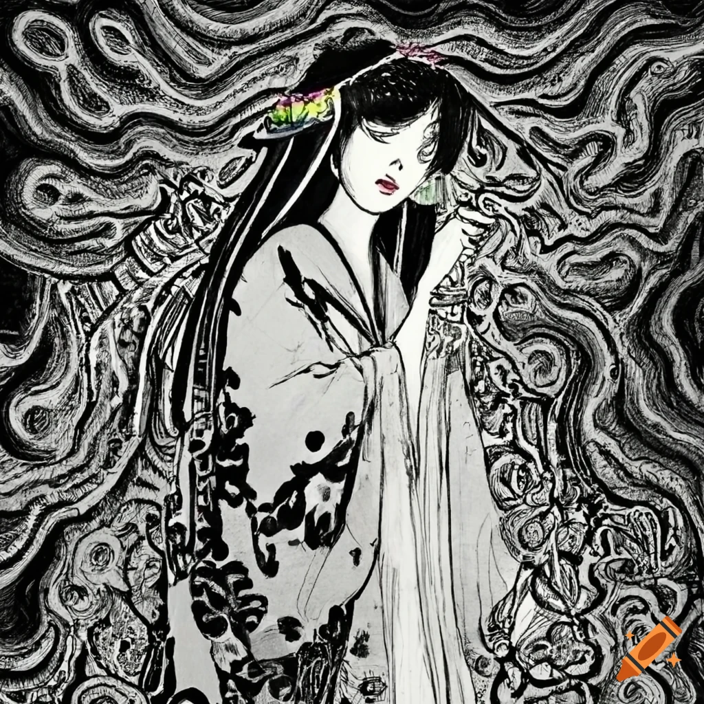 colorful manga sketch of a Japanese woman