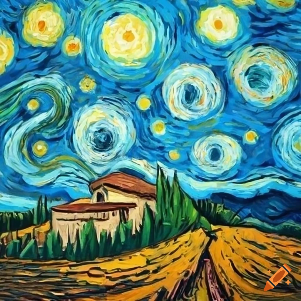 cartoon art of Van Gogh's home in Tuscany