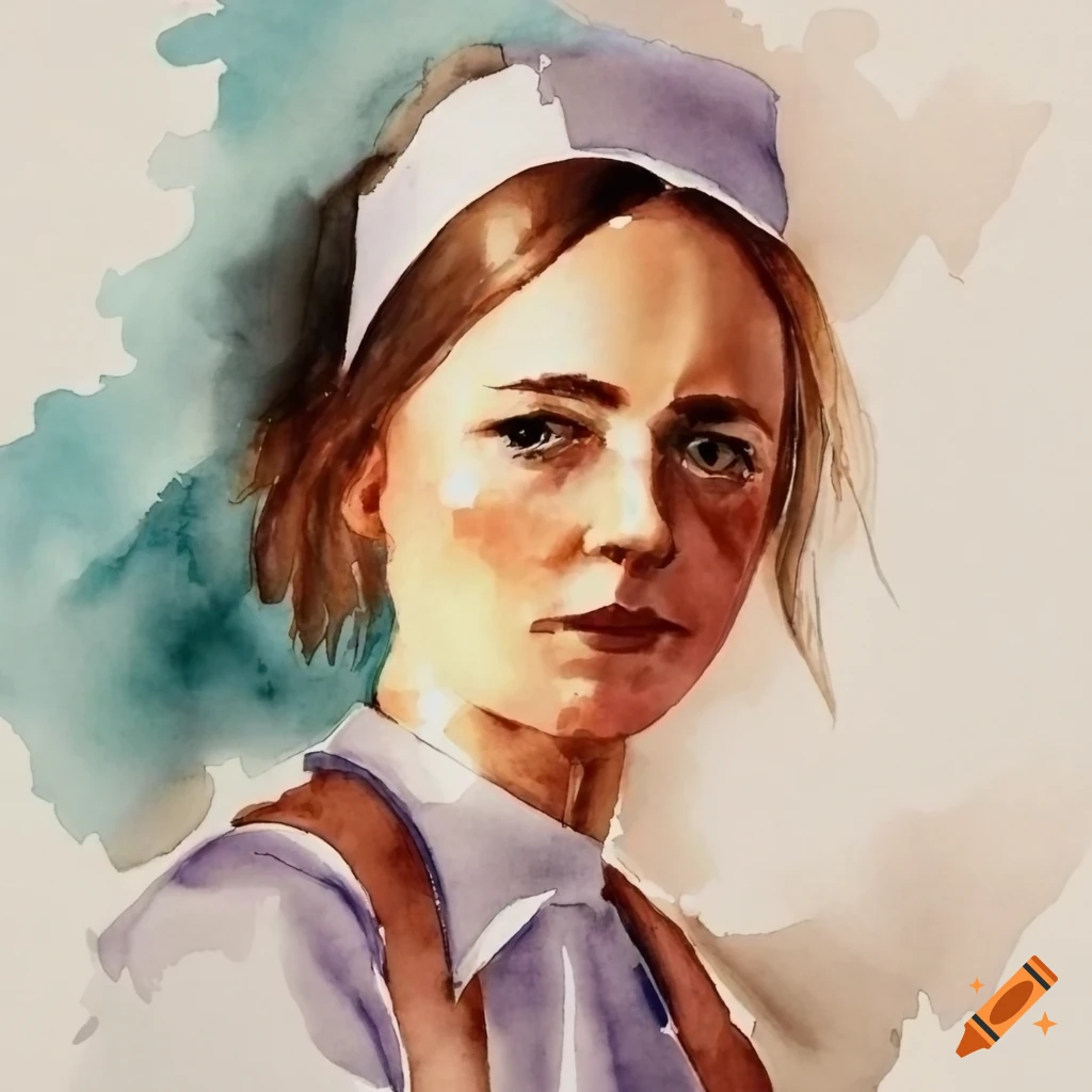 watercolor painting of a British nurse