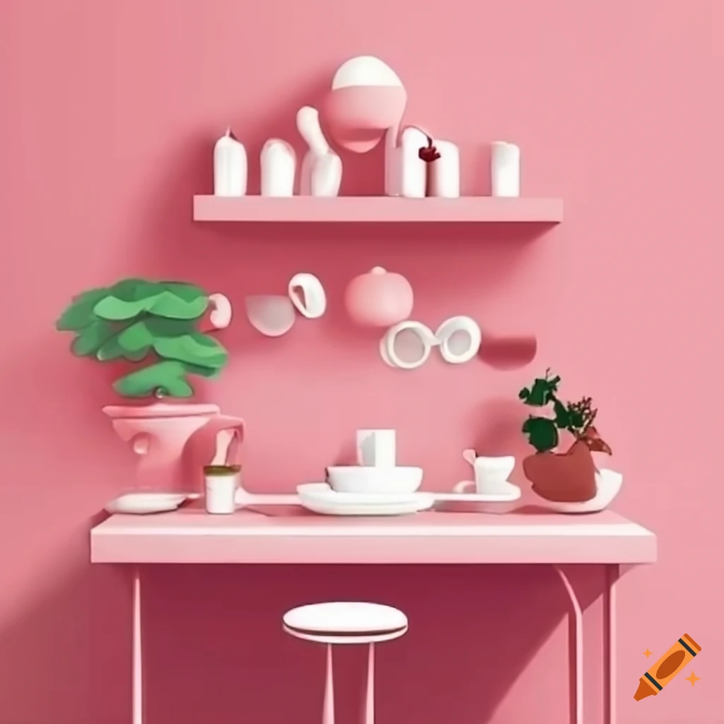 Coffee Shop With A Pink Wall And Cute Decorations On Craiyon