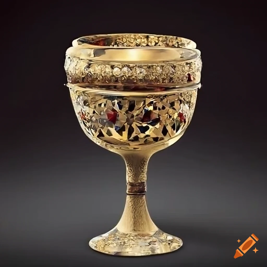 ancient goblet filled with gems and diamonds