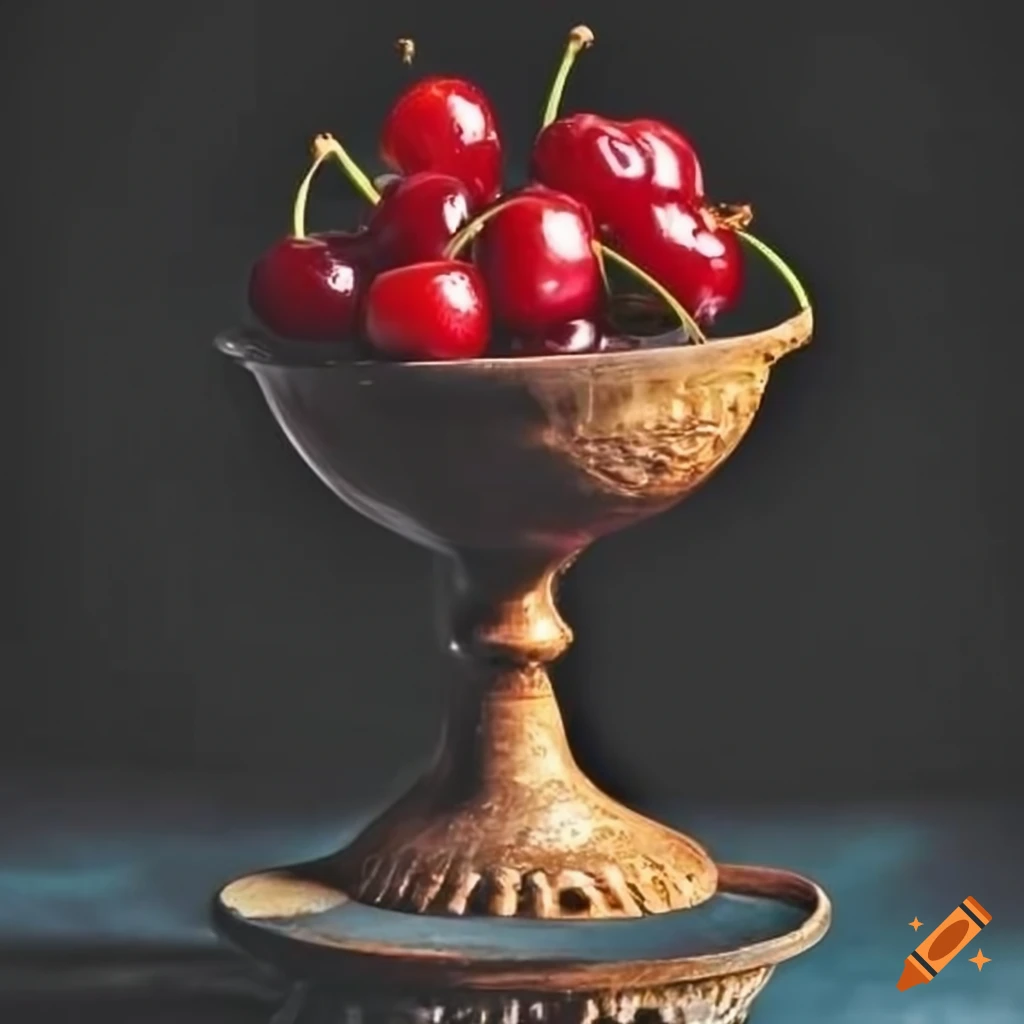 Ancient goblet filled with cherries on Craiyon