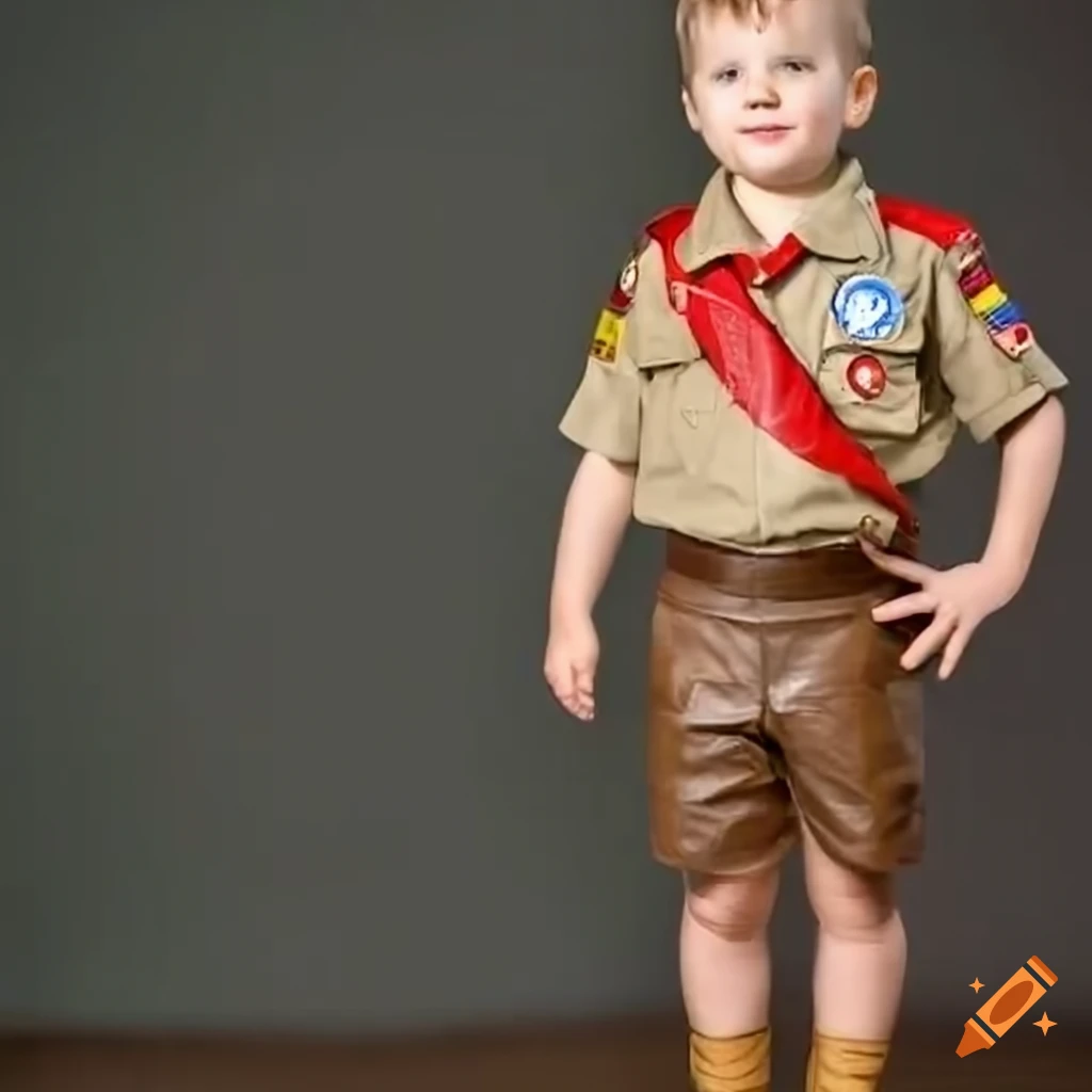 young boy in scout uniform with scout master
